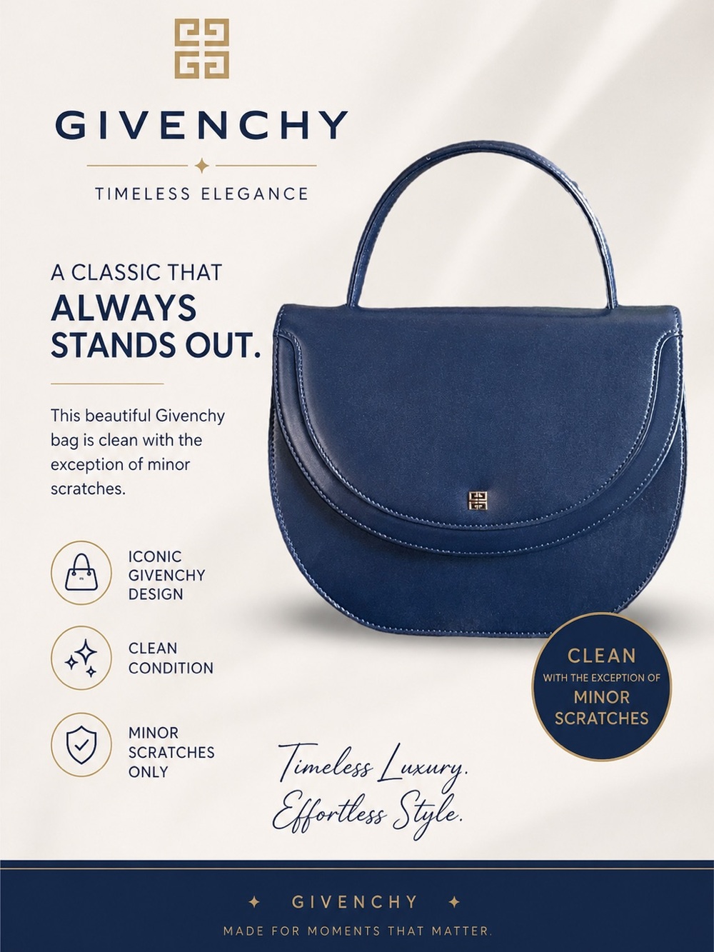 Vintage Givenchy Navy Leather Top Handle Bag Structured Designer Handbag Italy - Picture 3 of 17